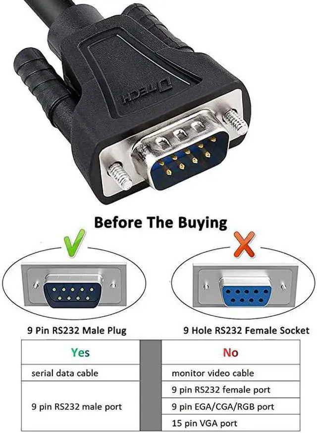 Alt view image 4 of 7 - 10ft DB9 to DB9 RS232 Serial Cable Male to Male Null Modem Cord Cross TX RX line for Data Communication 10 Feet Black