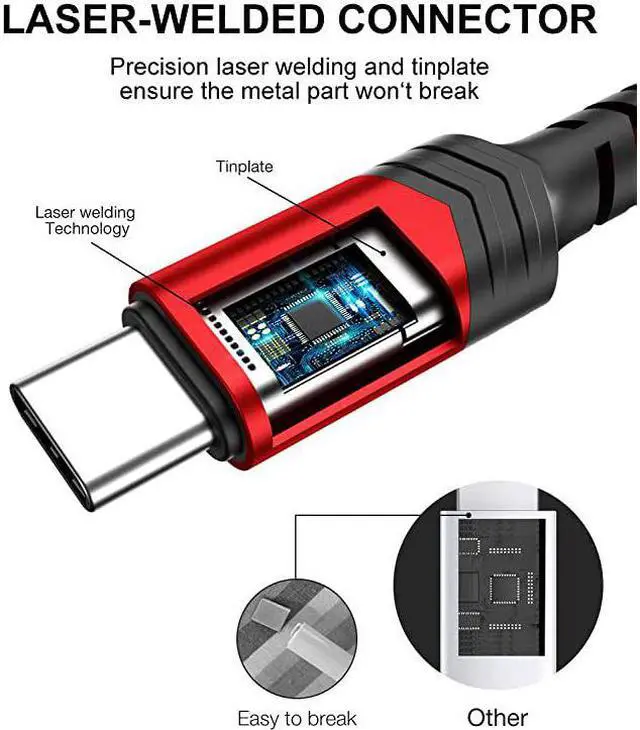 Alt view image 5 of 7 - USB-C Cable 3A Fast Charging,  3-Pack (10ft+6.6ft+3.3ft) USB A to Type C Charge Nylon Braided Cord Compatible with Samsung Galaxy S20 S10 S9 S8 Plus Note 10 9 8,PS5 Controller,USB C Charger(Red)