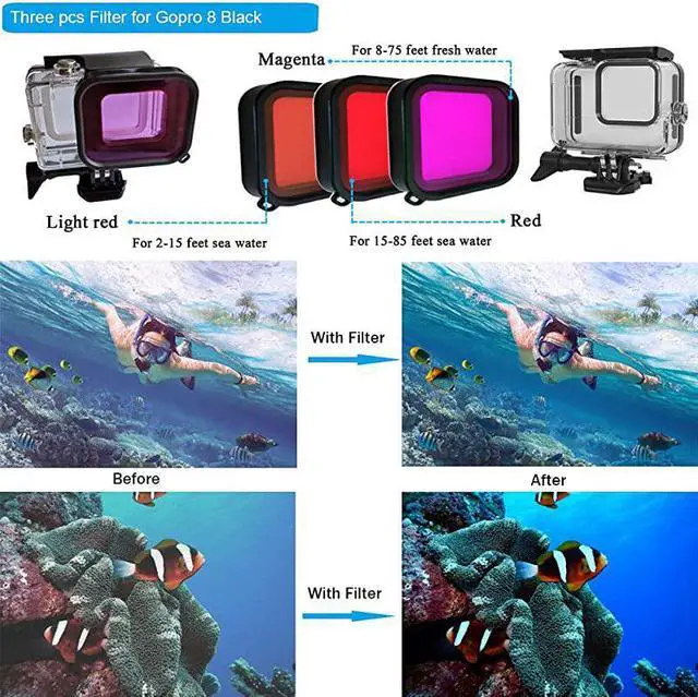 Alt view image 2 of 7 - Action Camera Accessories Kit for Gopro Hero 8 Black Waterproof Housing Silicone Case Glass Screen Protector are Compatible with Gopro8 Hero8 62D Kit for Gopro 8 Black