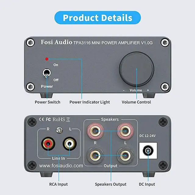 Alt view image 3 of 7 - Channel Stereo Audio Class D Amplifier Mini HiFi Professional Digital Amp for Home Speakers 50W x V10G