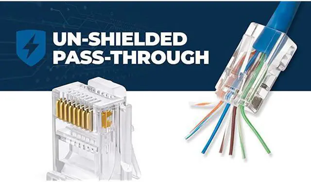 Alt view image 4 of 7 - RJ45 Cat6 Pass Through Connectors - Pack of 100 | Modular Plug for Solid or Stranded UTP Network Cable