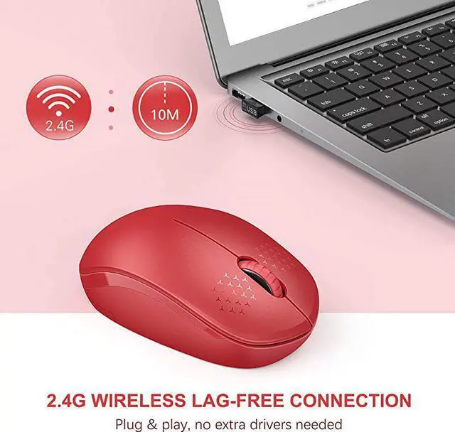 Alt view image 5 of 7 - Wireless Mouse 24G Noiseless Mouse with USB Receiver  Portable Computer Mice for Windows PC Notebook Laptop Red