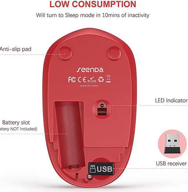 Alt view image 3 of 7 - Wireless Mouse 24G Noiseless Mouse with USB Receiver  Portable Computer Mice for Windows PC Notebook Laptop Red