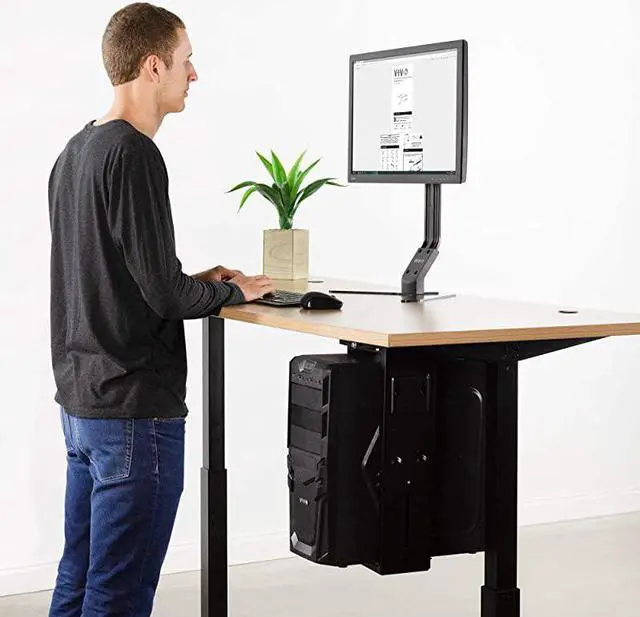 Alt view image 4 of 7 - Adjustable Under Desk and Wall PC Mount, Computer Case Holder with Swivel Action and Secure Locking, Black, MOUNT-PC01