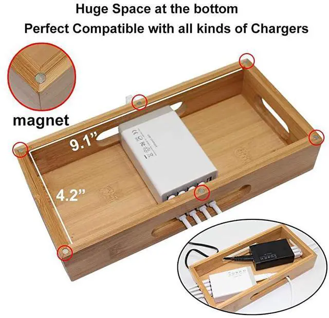 Alt view image 5 of 7 - Hulin Bamboo Charging Station Holder with 5 Port USB Charger Watch Stand 5 x Charge Cable Wood Docking Stand Electronic Organizer for Multiple Devices Phones Tablets Laptop and More