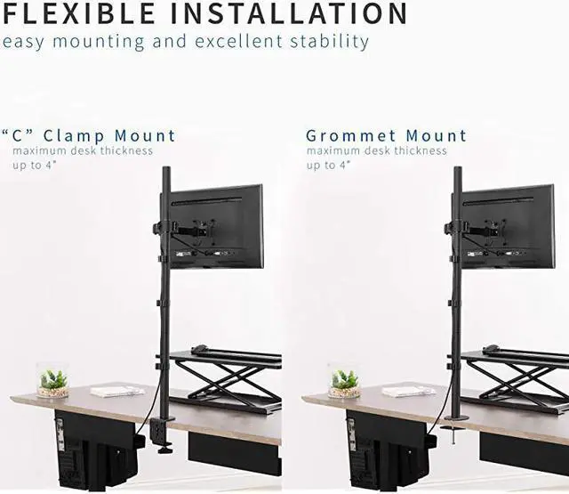Alt view image 7 of 7 - Extra Tall Single Monitor Desk Mount Stand with 39 inch Standup Pole Fully Adjustable Extended Arm Fits 1 Screen up to 27 inches STANDV011