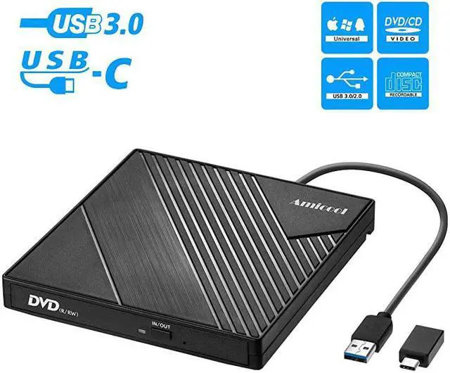 Main image of External DVD Drive USB 30 USB C CD Burner  CDDVD +RW Optical DriveSlim Portable DVD CD ROM Rewriter Writer Duplicator for Laptop Desktop PC Windows 1087 MacBook Mac Linux OS Apple BLACK