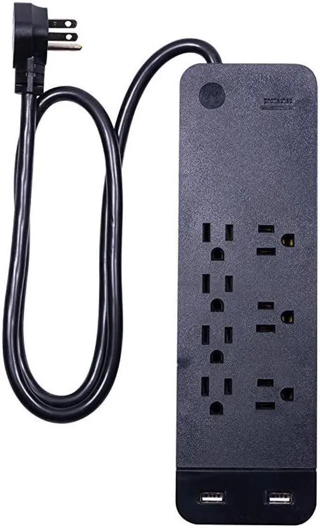Main image of Black Strip Sur Protector Charr 7 Outlets 2 USB Ports Fast Char Flat Plug Long Power Cord 3 Feet Wall Mount Warranty 37054 3 Ft