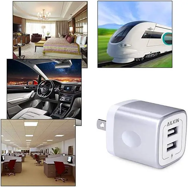 Alt view image 7 of 7 - USB Wall Charger, Charger Block,  2.1A Multiport Fast Charge Power Brick Cube for iPad, iPhone, iPod, Samsung Galaxy, Motorola, Moto, Huawei, HTC, LG, Nokia, PlayStation5, Cell Phone Charger Box