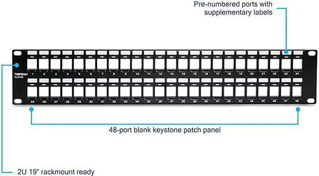 Alt view image 2 of 6 - 48-Port Blank Keystone 2U HD Patch Panel, TC-KP48, 2U 19” Metal Rackmount Housing, HD Keystone Network Patch Panel, Recommended w/TC-K25C6 & TC-K50C6 Cat6 Keystone Jacks (Sold Separately)