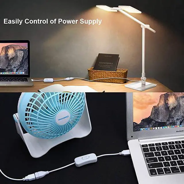 Alt view image 4 of 7 - 2 Pack Male to Female USB Cable with OnOff Switch USB Extension Inline Rocker Switch for Driving Recorder LED Desk Lamp USB Fan LED StripWhite