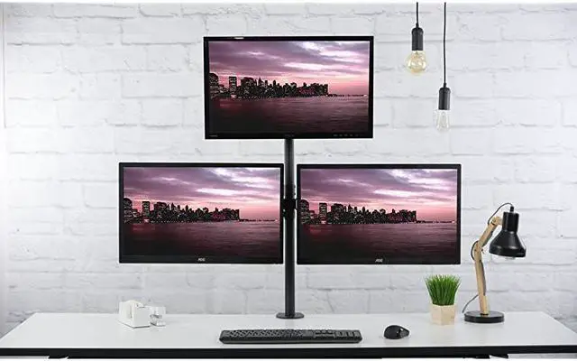 Alt view image 4 of 7 - Triple LCD Monitor Desk Mount Stand Heavy Duty and Fully Adjustable, 3 Screens up to 30 inches STAND-V003T
