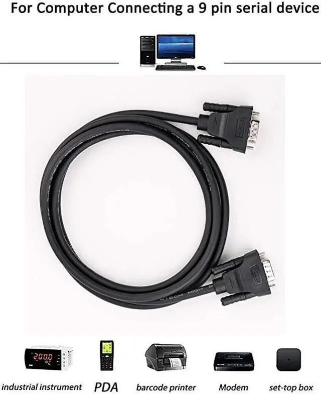 Alt view image 6 of 7 - 10ft DB9 to DB9 RS232 Serial Cable Male to Male Null Modem Cord Cross TX RX line for Data Communication 10 Feet Black