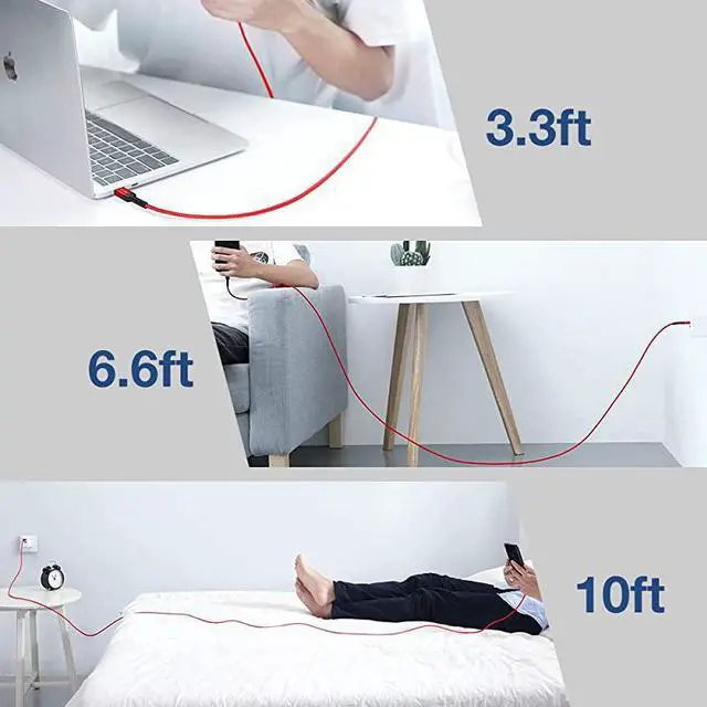 Alt view image 2 of 7 - USB-C Cable 3A Fast Charging,  3-Pack (10ft+6.6ft+3.3ft) USB A to Type C Charge Nylon Braided Cord Compatible with Samsung Galaxy S20 S10 S9 S8 Plus Note 10 9 8,PS5 Controller,USB C Charger(Red)