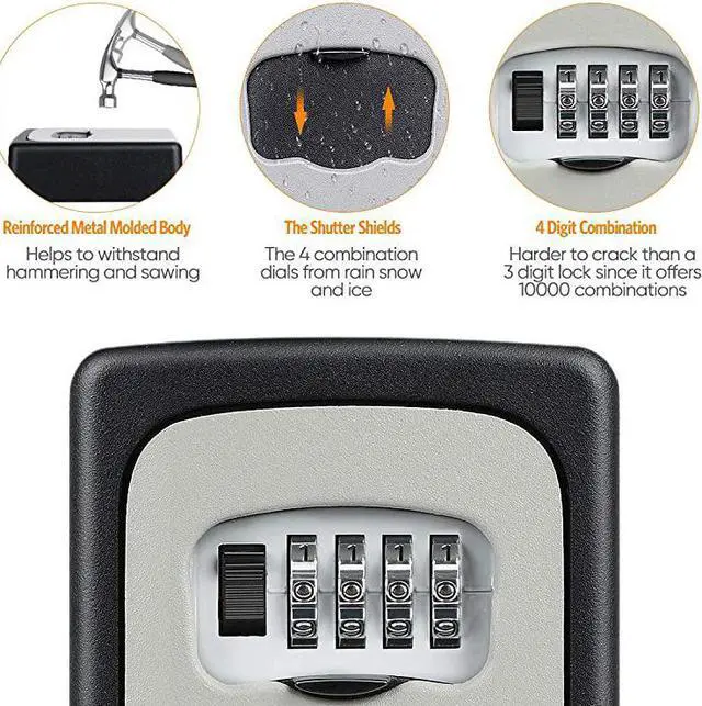 Alt view image 6 of 7 - Lock Box Wall Mounted 4 Digit Combination Lock Box for House Weatherproof Safe Security Storage Lock Box for Outside Realtors Garage Spare s Grey