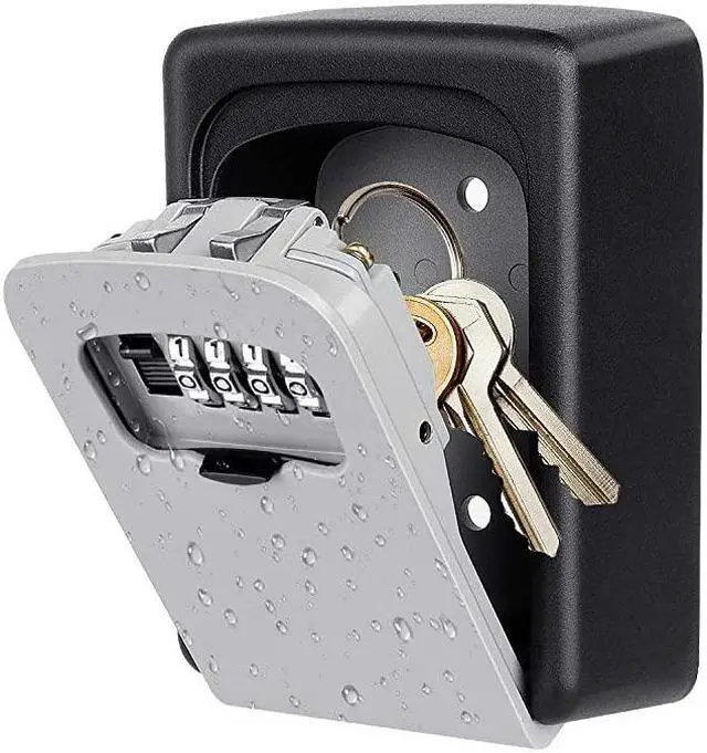 Main image of Lock Box Wall Mounted 4 Digit Combination Lock Box for House Weatherproof Safe Security Storage Lock Box for Outside Realtors Garage Spare s Grey