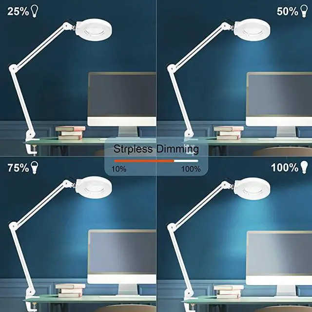 Alt view image 2 of 7 - Floor lamp with 5 Wheels Rolling Base for Estheticians - 1,500 Lumens LED Dimmable Light with Glass, 8-Diopter Lighted Magnifier for Reading, Crafts, Sewing, Close Work(5X)