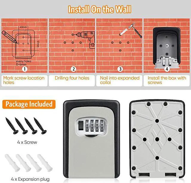 Alt view image 7 of 7 - Lock Box Wall Mounted 4 Digit Combination Lock Box for House Weatherproof Safe Security Storage Lock Box for Outside Realtors Garage Spare s Grey