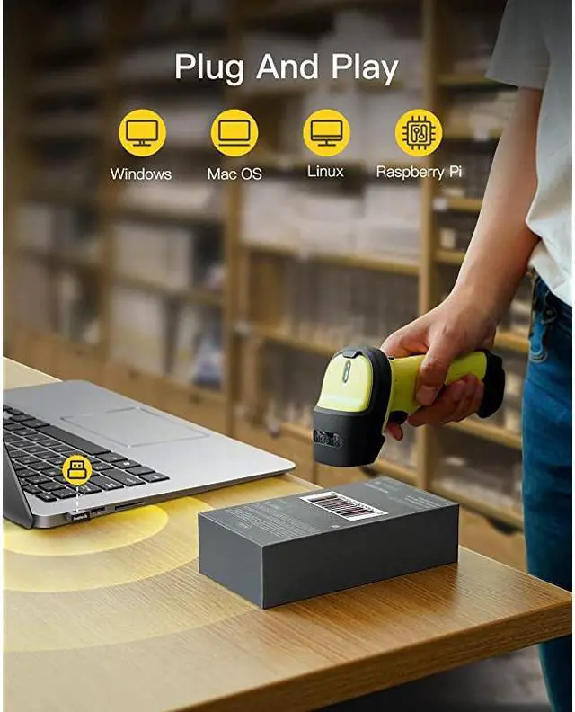 Alt view image 3 of 7 - Barcode Scanner Wireless Scanner 2600mAh Battery 35M Range Automatic Scanning BCST60 Green