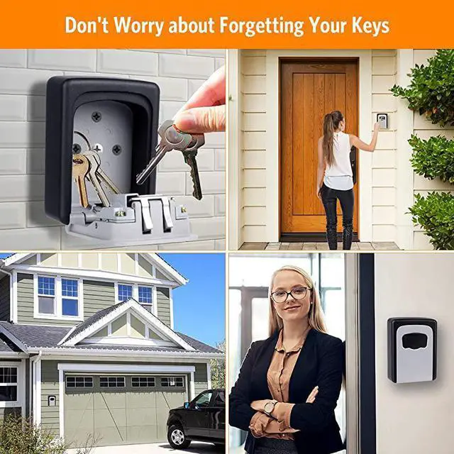 Alt view image 2 of 7 - Lock Box Wall Mounted 4 Digit Combination Lock Box for House Weatherproof Safe Security Storage Lock Box for Outside Realtors Garage Spare s Grey