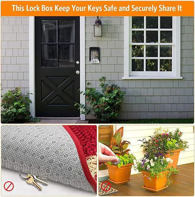 Alt view image 3 of 7 - Lock Box Wall Mounted 4 Digit Combination Lock Box for House Weatherproof Safe Security Storage Lock Box for Outside Realtors Garage Spare s Grey