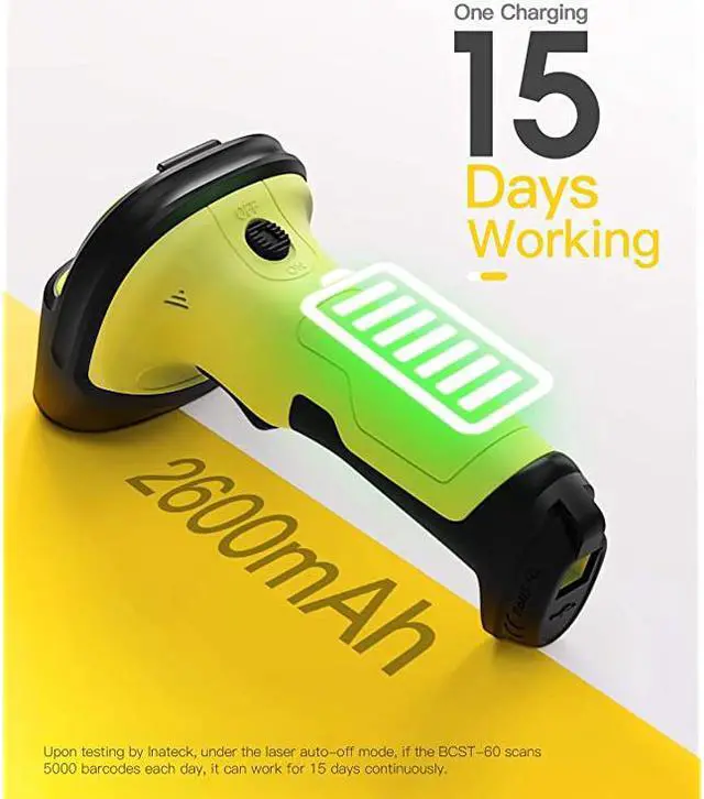 Alt view image 4 of 7 - Barcode Scanner Wireless Scanner 2600mAh Battery 35M Range Automatic Scanning BCST60 Green