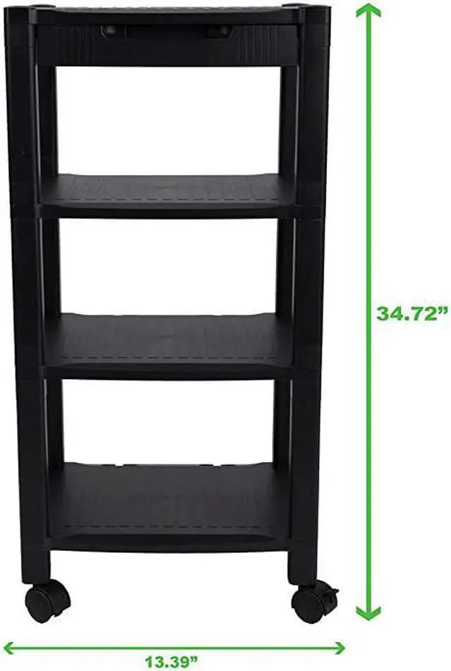 Alt view image 5 of 7 - PRCARTLG-BLK 4 Printer Cart, Stand with Wheels, Drawer, Cord Management, Office Paper, Shelf Organization, 40 lb Capacity, Black