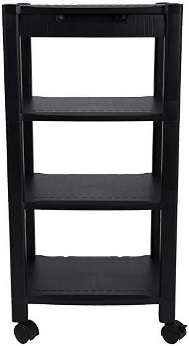 Main image of PRCARTLG-BLK 4 Printer Cart, Stand with Wheels, Drawer, Cord Management, Office Paper, Shelf Organization, 40 lb Capacity, Black