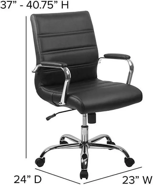 Alt view image 6 of 7 - MidBack Black LeatherSoft Executive Swivel Office Chair with Chrome Base and Arms