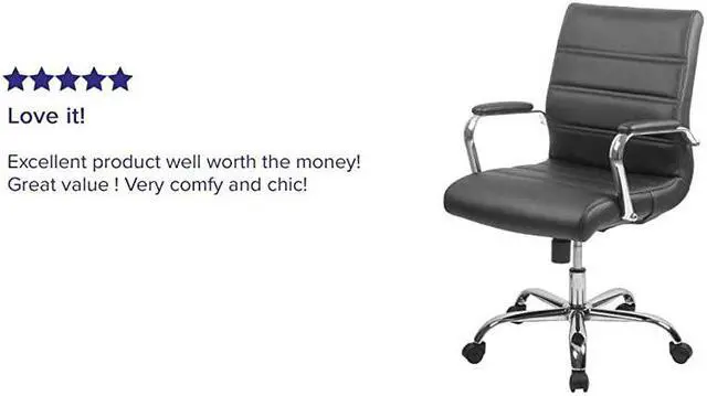 Alt view image 4 of 7 - MidBack Black LeatherSoft Executive Swivel Office Chair with Chrome Base and Arms