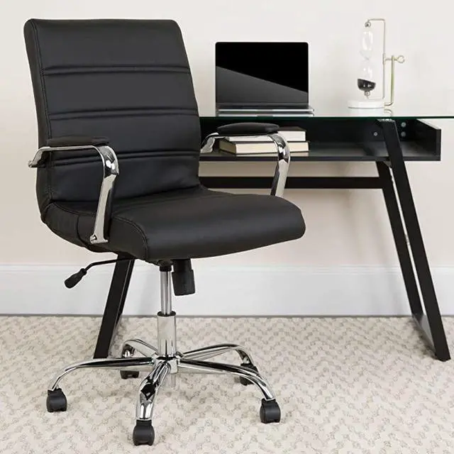 Main image of MidBack Black LeatherSoft Executive Swivel Office Chair with Chrome Base and Arms