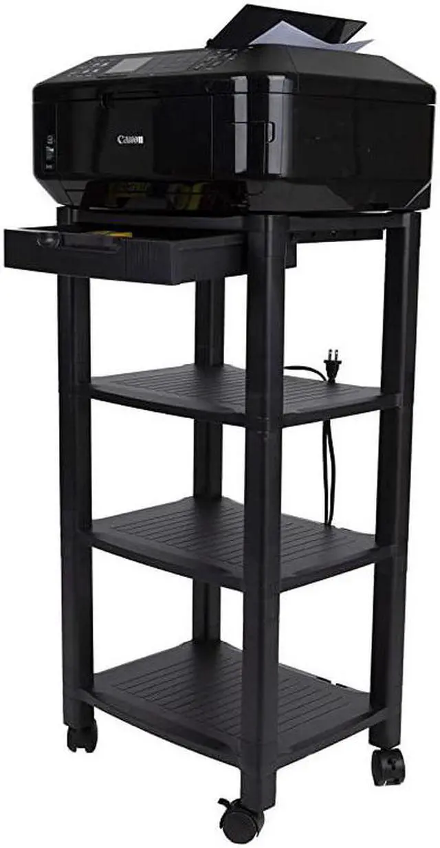 Alt view image 2 of 7 - PRCARTLG-BLK 4 Printer Cart, Stand with Wheels, Drawer, Cord Management, Office Paper, Shelf Organization, 40 lb Capacity, Black