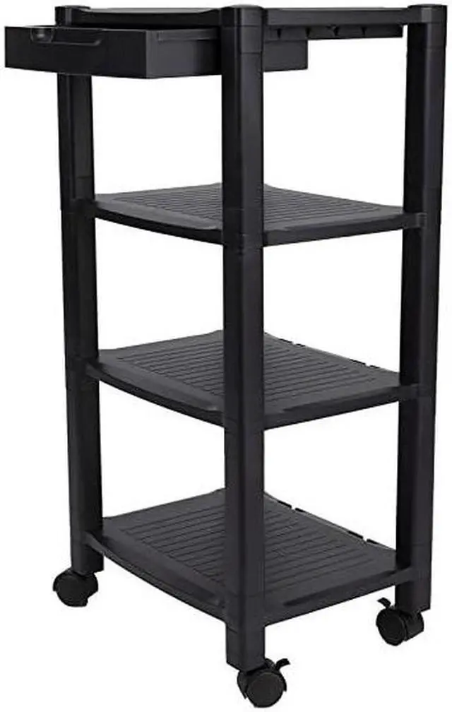 Alt view image 6 of 7 - PRCARTLG-BLK 4 Printer Cart, Stand with Wheels, Drawer, Cord Management, Office Paper, Shelf Organization, 40 lb Capacity, Black