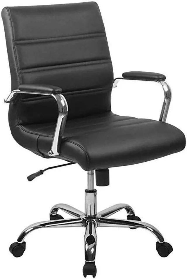 Alt view image 2 of 7 - MidBack Black LeatherSoft Executive Swivel Office Chair with Chrome Base and Arms