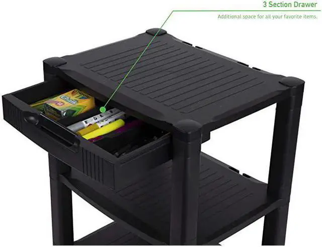 Alt view image 4 of 7 - PRCARTLG-BLK 4 Printer Cart, Stand with Wheels, Drawer, Cord Management, Office Paper, Shelf Organization, 40 lb Capacity, Black