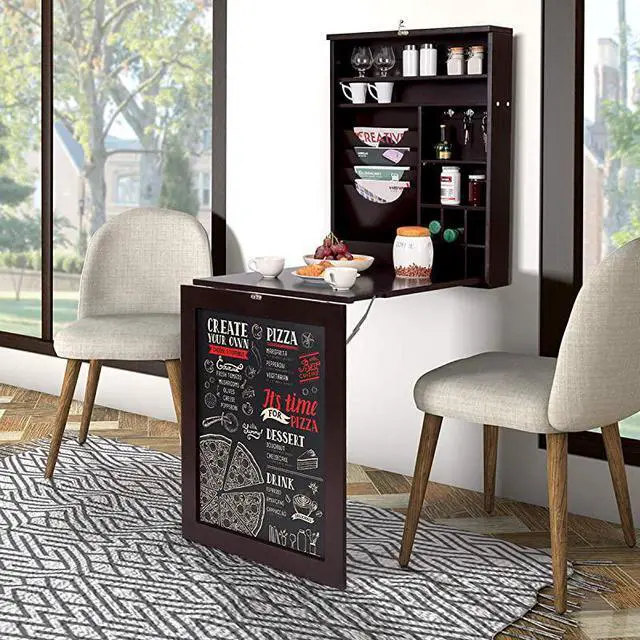 Alt view image 2 of 7 - Wall Mounted Table Fold Out Convertible Desk with Chalkboard MultiFunctional Wall Mounted Laptop Desk Writing Desk Home Office Desk with Large Storage AreaNo Assembly Required