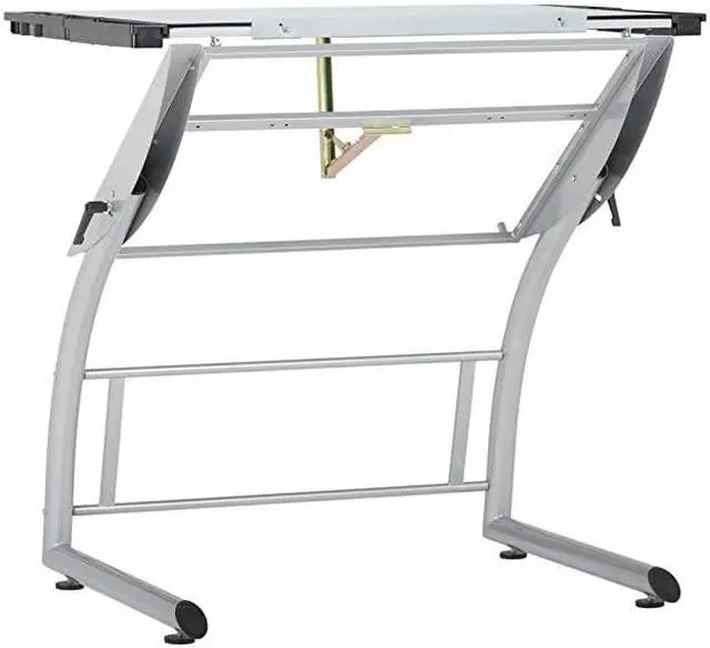 Alt view image 7 of 7 - Triflex Drawing Table Sit to Stand Up Adjustable Office Home Computer Desk 3525 W X 235 D SilverBlue Glass