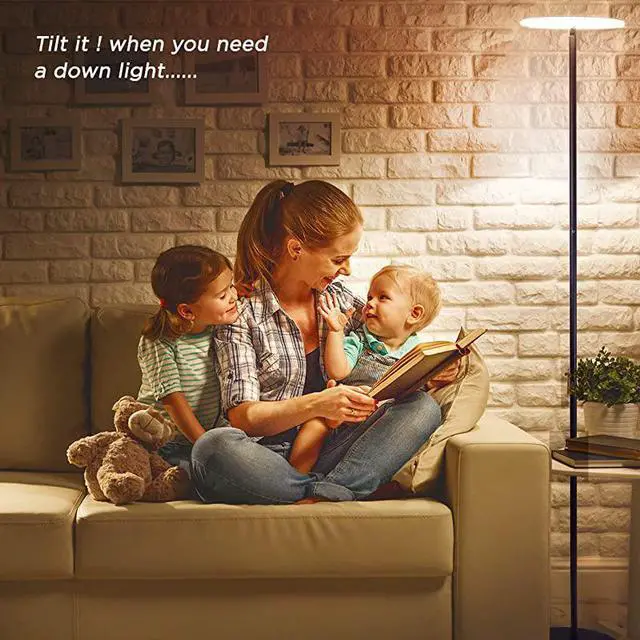 Alt view image 7 of 7 - Dimmable LED Torchiere Floor Lamp 270° Tilt Head 3000 Lumens Adjustable Brightness Standing Pole Lamp Reading Light Floor Lamps for Living Room Bedrooms Dorm and Office Black