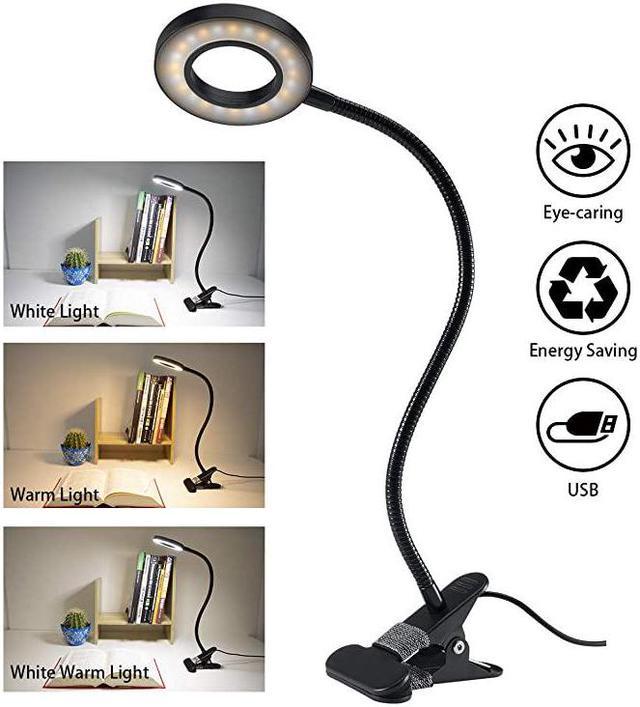 Flexible Clip-On LED Light Gooseneck USB Charging Eye-Caring Warm Light White