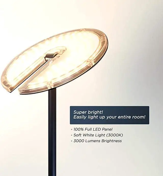 Alt view image 5 of 7 - Dimmable LED Torchiere Floor Lamp 270° Tilt Head 3000 Lumens Adjustable Brightness Standing Pole Lamp Reading Light Floor Lamps for Living Room Bedrooms Dorm and Office Black