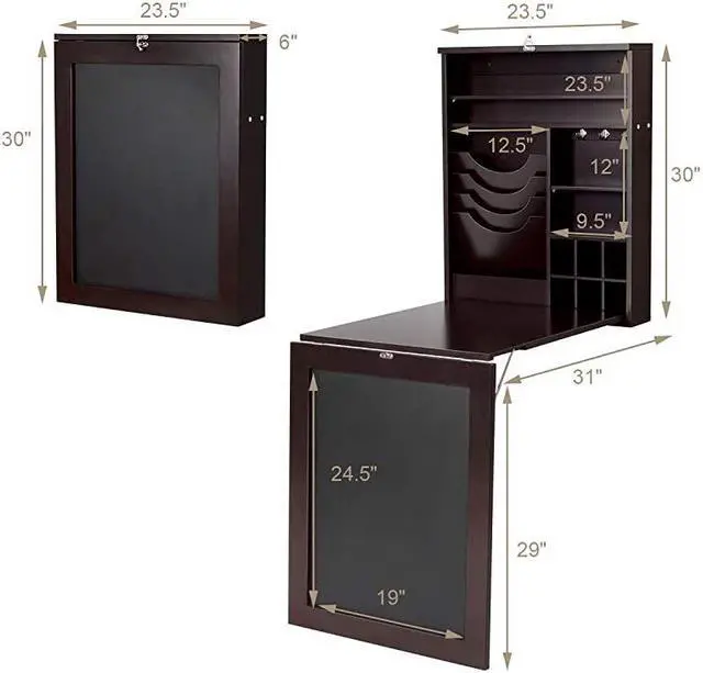 Alt view image 5 of 7 - Wall Mounted Table Fold Out Convertible Desk with Chalkboard MultiFunctional Wall Mounted Laptop Desk Writing Desk Home Office Desk with Large Storage AreaNo Assembly Required