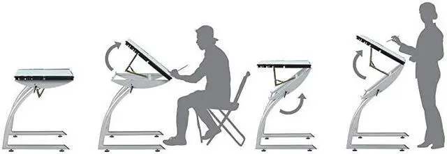 Alt view image 3 of 7 - Triflex Drawing Table Sit to Stand Up Adjustable Office Home Computer Desk 3525 W X 235 D SilverBlue Glass