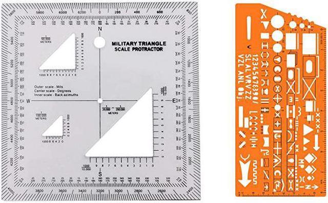 of Military UTMMGRS Coordinate Scale Map Reading and Land Navigation  Topographical Map Scale Protractor and Grid Coordinate Reader Pairs with  Compass Stencil with Military Marking Symbols 
