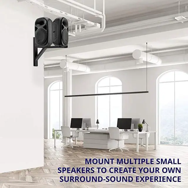 Alt view image 6 of 7 - Wall Mount Speaker Bracket for Professional Audio PA Speaker Holder Set of 2 Pair Heavy Duty Metal Supports 90 Lbs. Weight Capacity Interchangeable Posts Black - LYXWSB15B