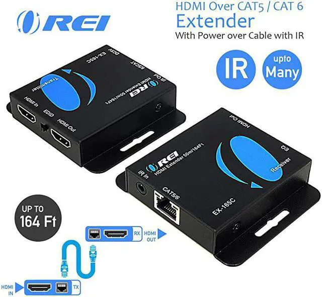 Alt view image 2 of 5 - 164Feet HDMI Extender Over Single CAT5eCAT6 up to 1080p Full HD Loop Out Option with IR EX165C