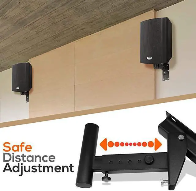 Alt view image 4 of 6 - 90°30° Angle Tilt Rotation Adjustment SolidSteel Pin Serves as SafetyStop Mount Speaker Bracket StandsDual Universal Adjustable w 125 Distance from Wall PSTNDW15