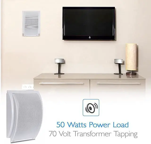 Alt view image 6 of 7 - Indoor Wall Mount PA Speaker 65 Inch 50 Watt Surface Mountable Public Address Speaker with 70 Volt Transformer 130 Hz to 15 kHz Frequency Response 8 Ohm  PDWT6 SILVER