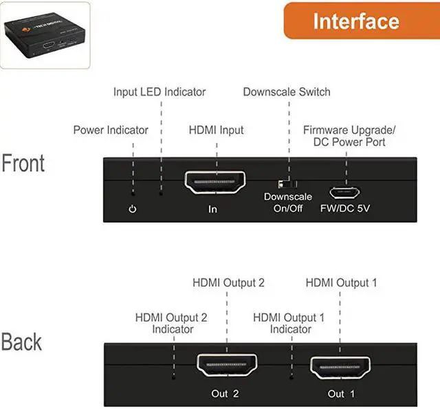 Alt view image 3 of 6 - HDMI Splitter 4K 60Hz 1X2 MultiResolution Output MRO by HDMI 20 Splitter Supports Downscale HDR HDR10 Dolby Vision 4K60Hz 444 HDCP23 22 JTECH4KSP2