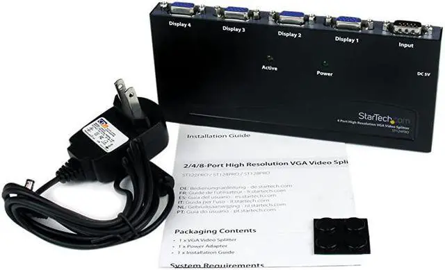 Alt view image 6 of 7 - com 4-Port VGA Video Splitter - 300 MHz- VGA Splitter - 4 port - 2048x1536 @ 80Hz (ST124PRO) Black