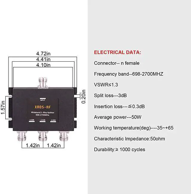 Alt view image 2 of 7 - WideBand 3 Way Splitter48dB N Type Female50 Ohm by  NOT for TV